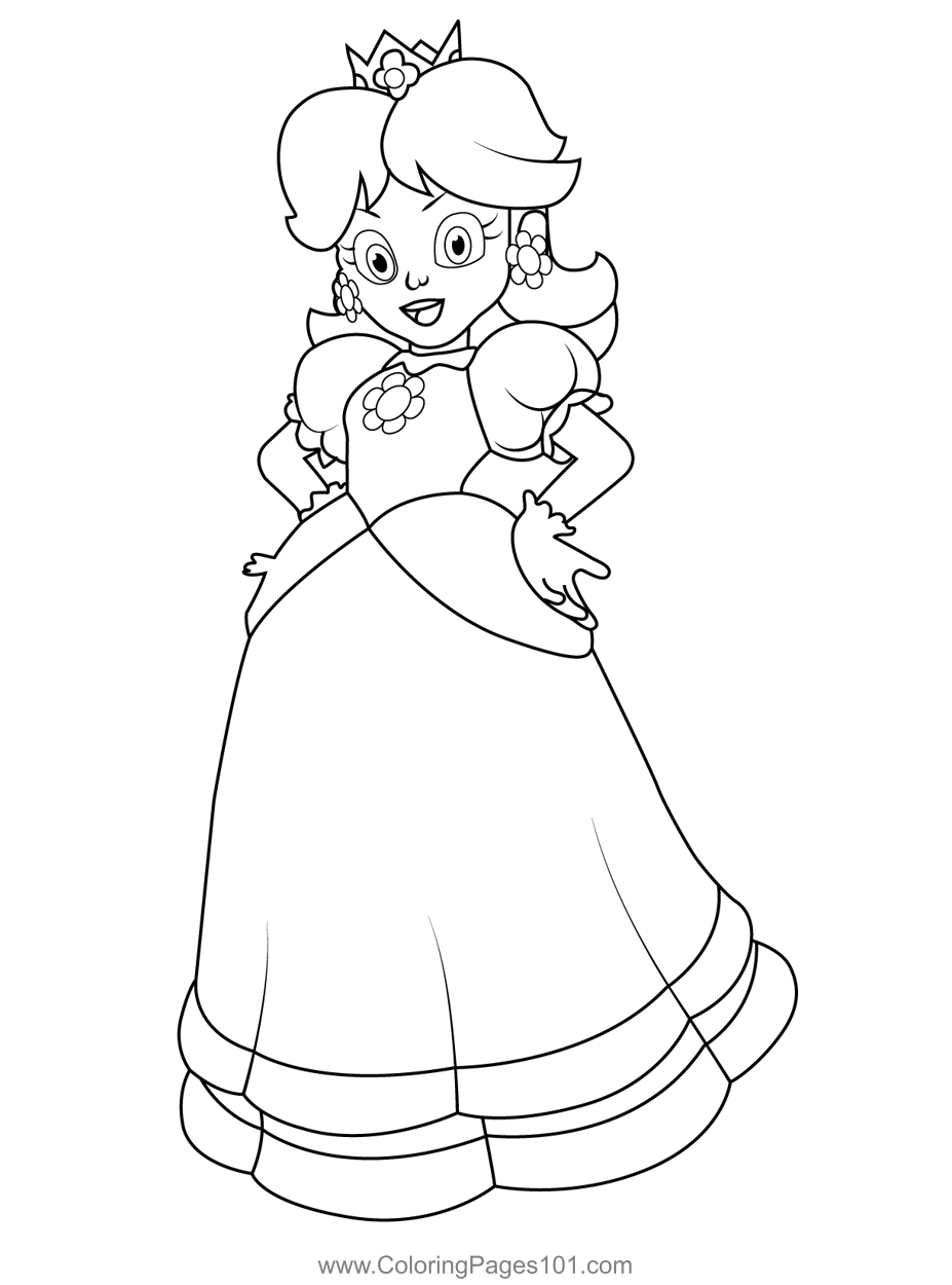 Princess daisy mario kart coloring page for kids