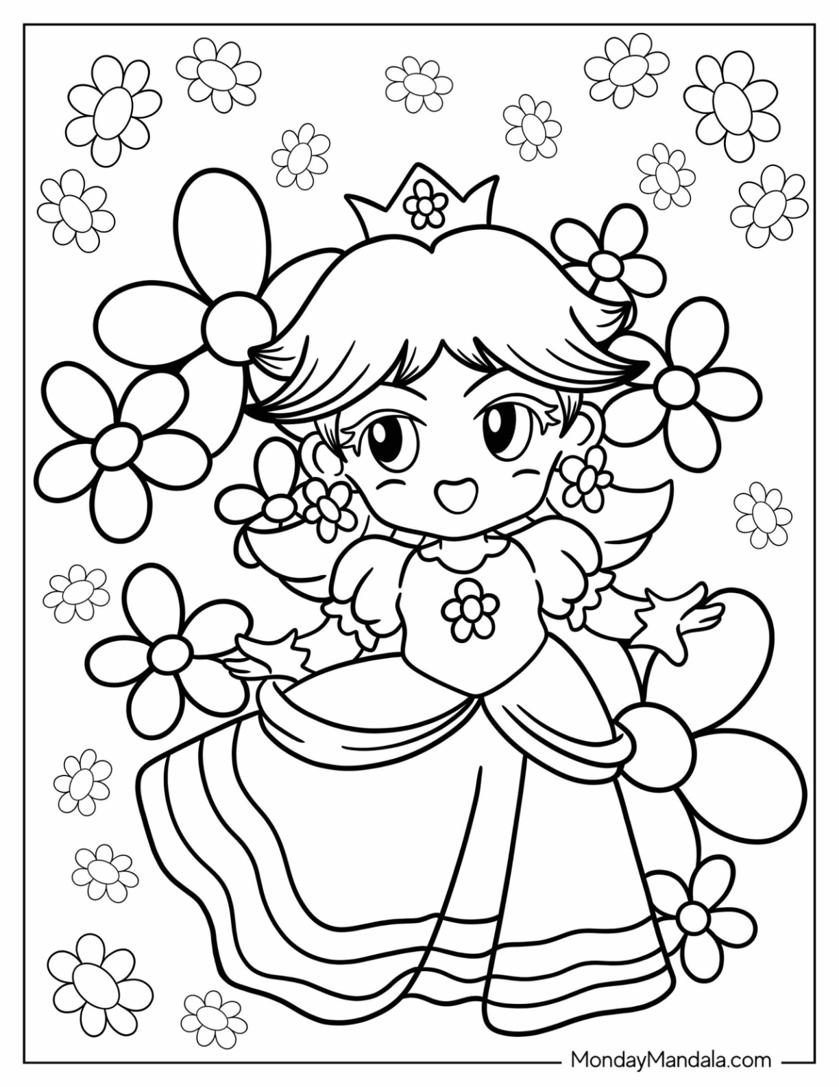 Princess daisy coloring pages free pdf printables