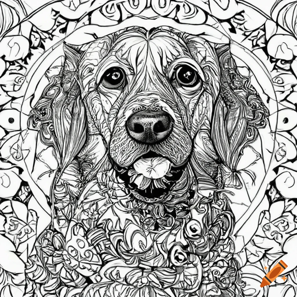 Colouring pages mandala dog image golden retriever white background on