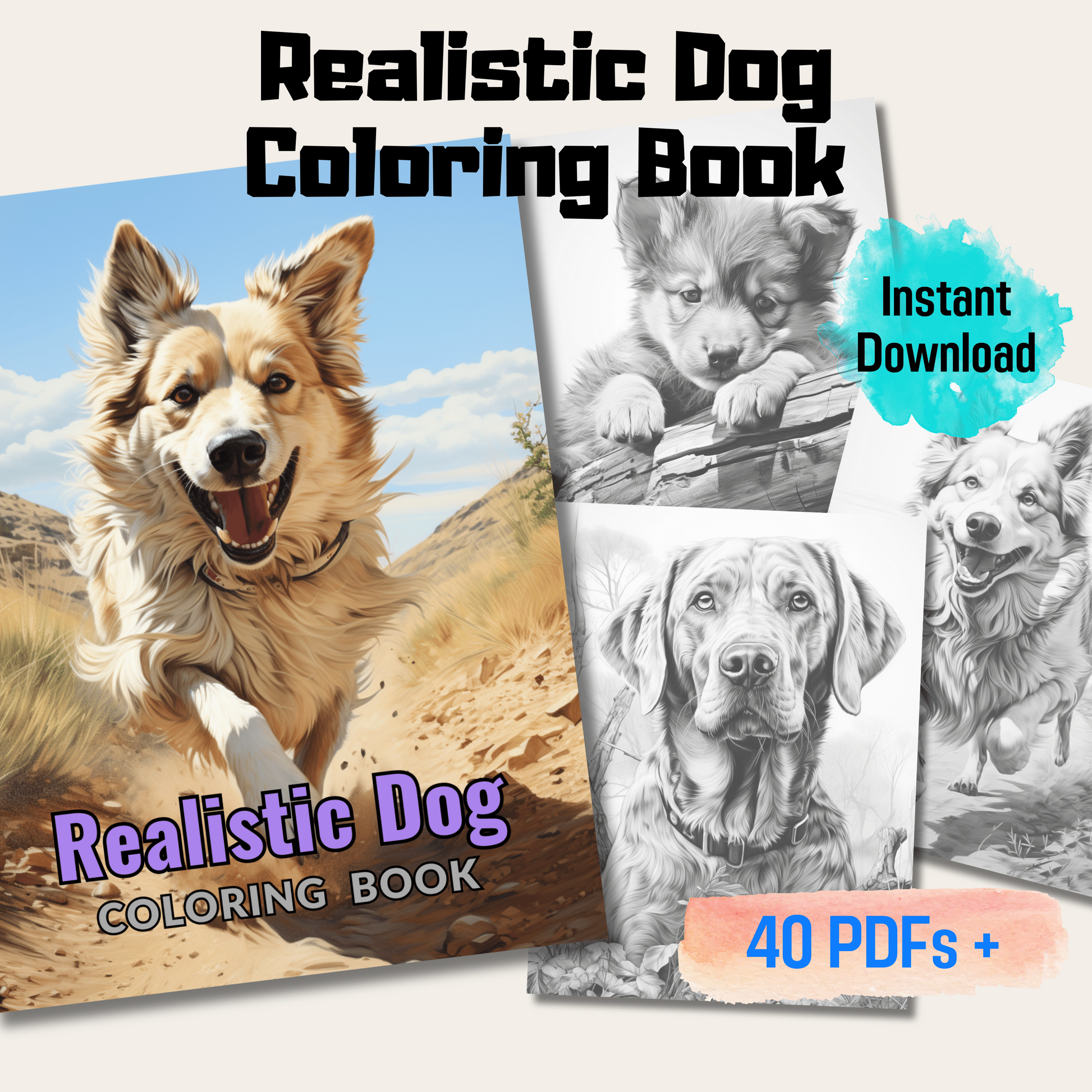 Pages realistic dog grayscale coloring book instant download prin â funny print for you