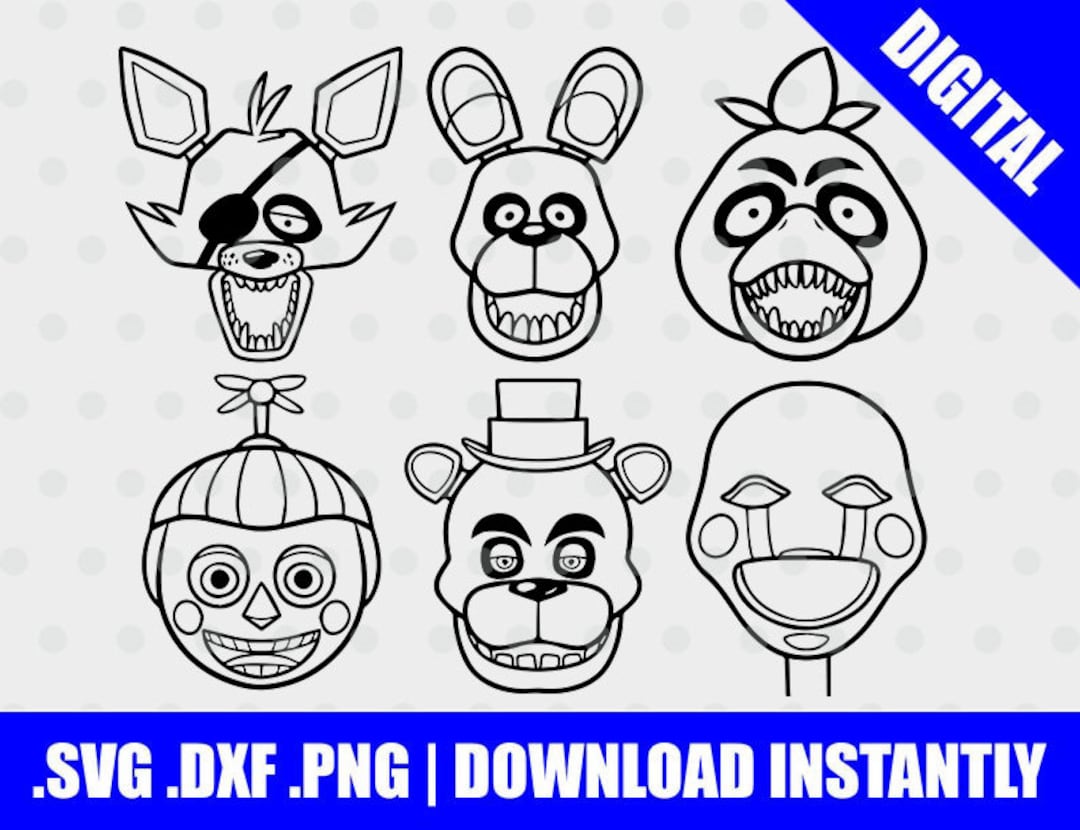 Freddy bonnie chica foxy balloon boy puppet fnaf bundle svg dxf png file cutting file for silhouette cameo cricut instant download