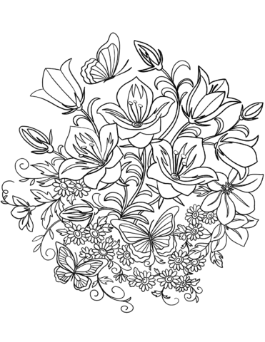 Butterfly and flowers coloring page free printable coloring pages