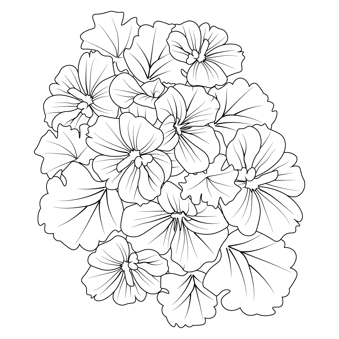 Flower cluster drawing easy flower coloring pages cute flower coloring pages flower coloring page for adults realistic flower coloring pages vintage floral vector illustration