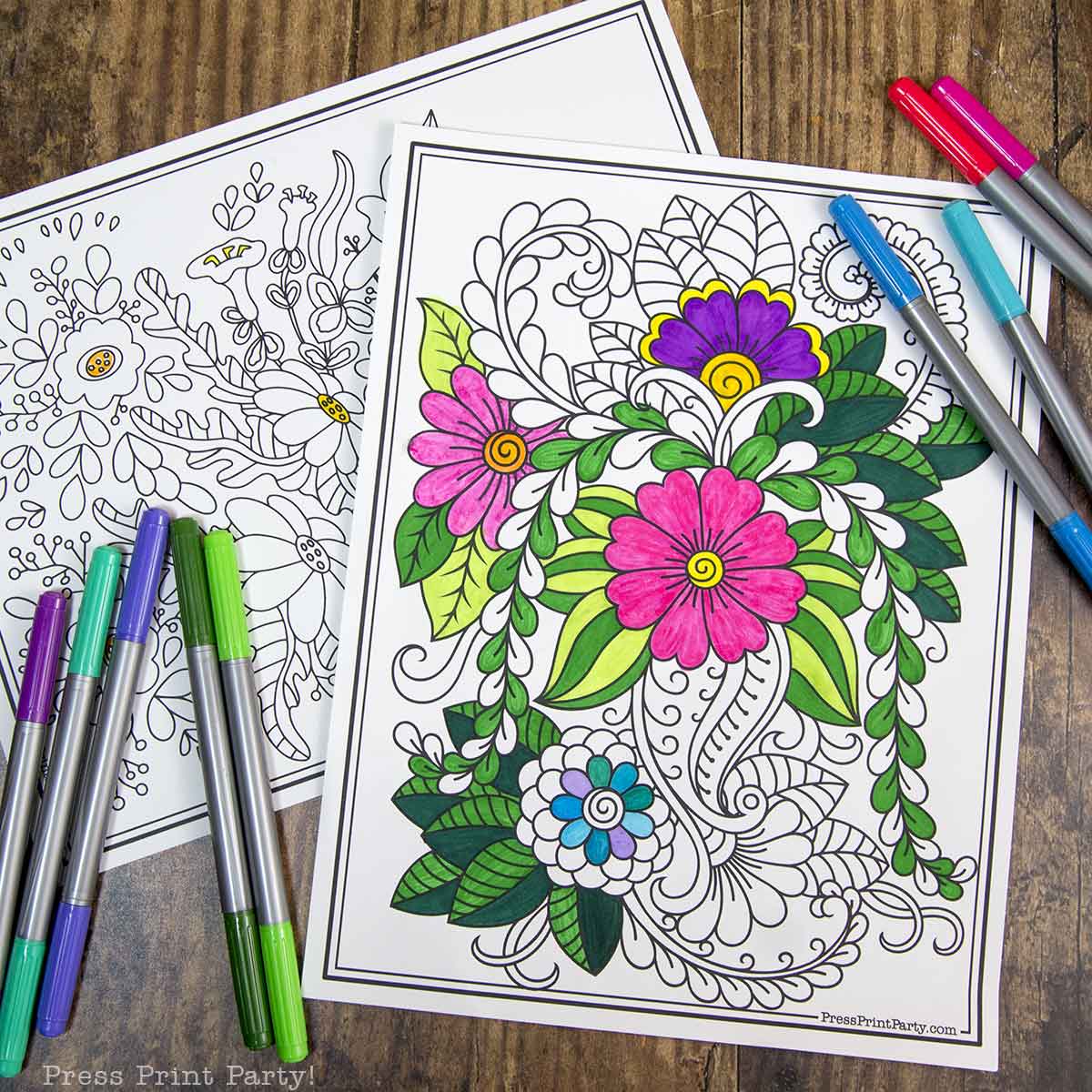 Coloring pages of flowers for kids and adults free printable