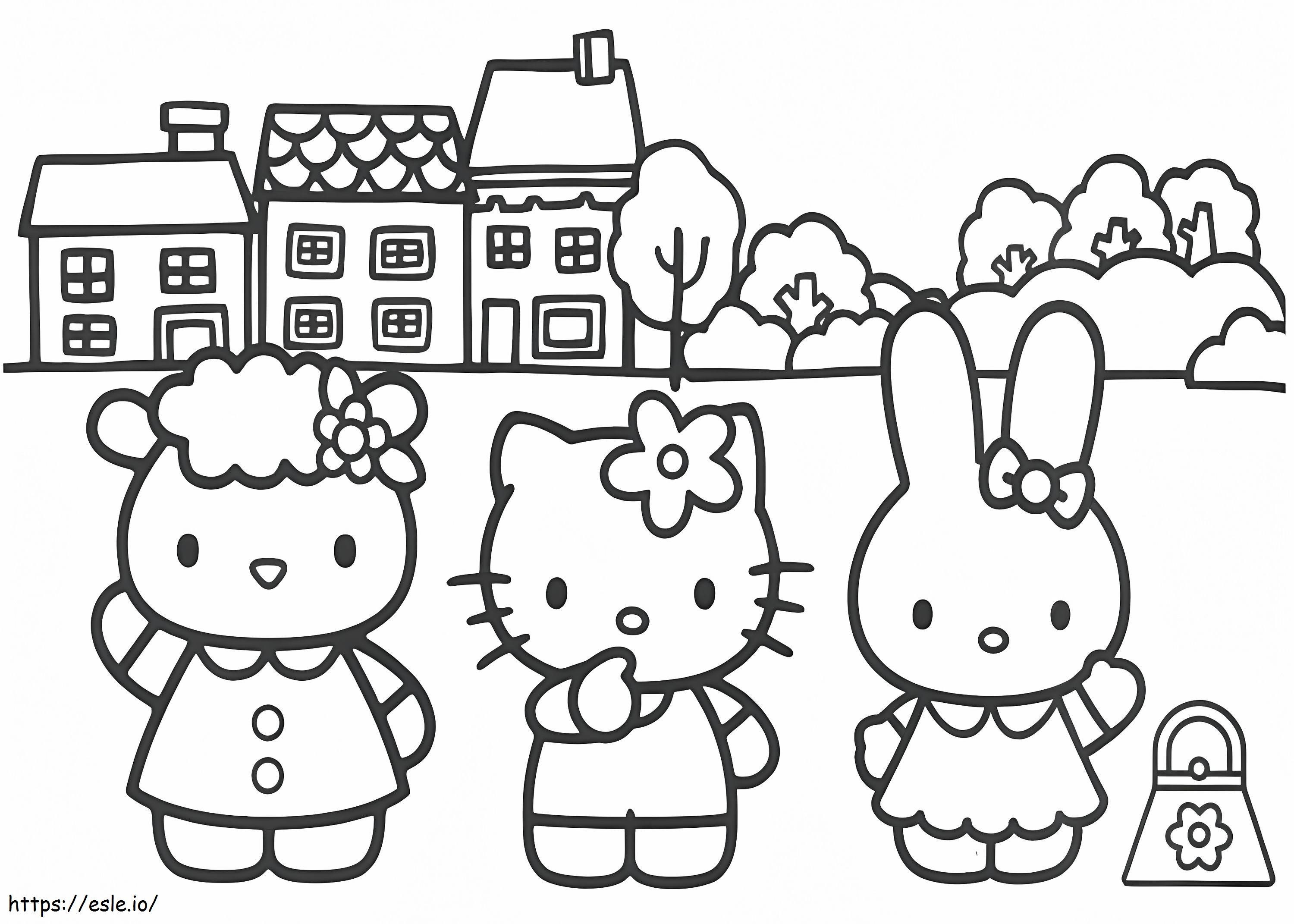 Hello kitty and her friends coloring page