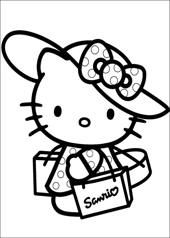 Hello kitty coloring pages with hat