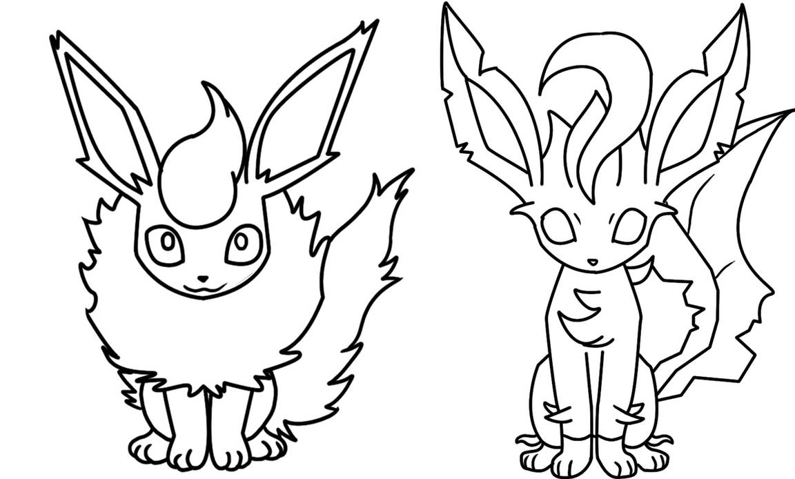 Flareon and leafeon coloring page by bellatrixie