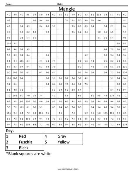 Mangle subtraction coloring page