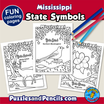 Mississippi symbols coloring pages with map and state flag state symbols