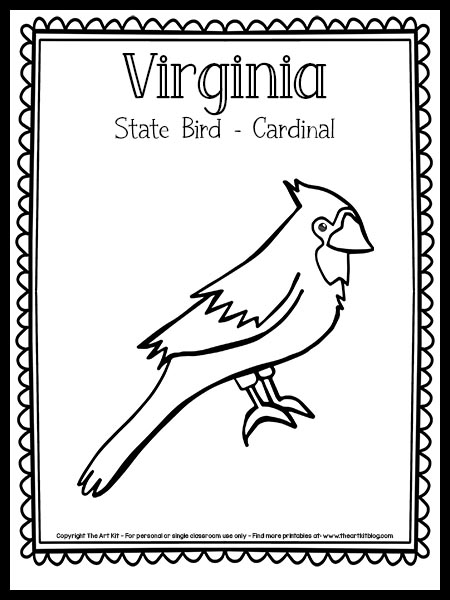 Virginia state bird coloring page cardinal free printable â the art kit