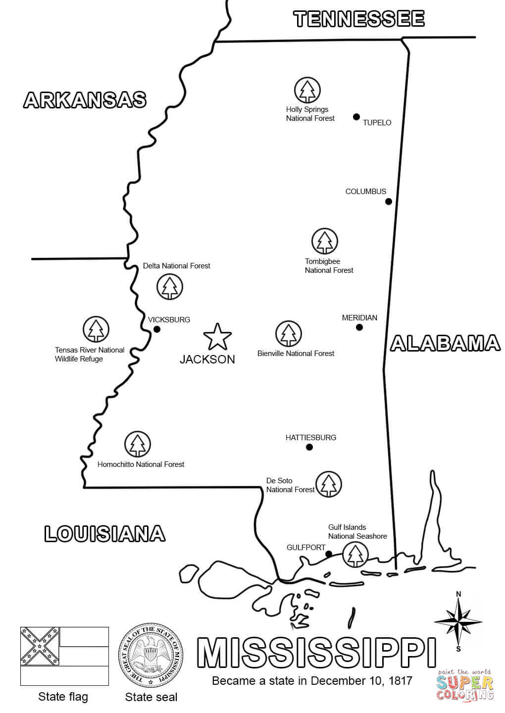 Mississippi map coloring page free printable coloring pages