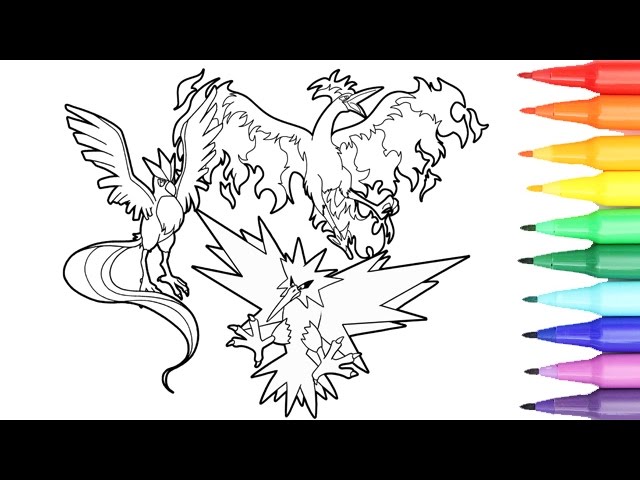 Pokemon coloring pages zapdos articuno moltres i fun coloring videos for children