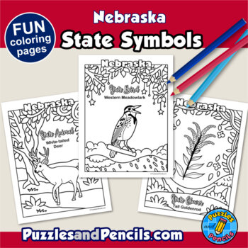 Nebraska symbols coloring pages with map and state flag state symbols