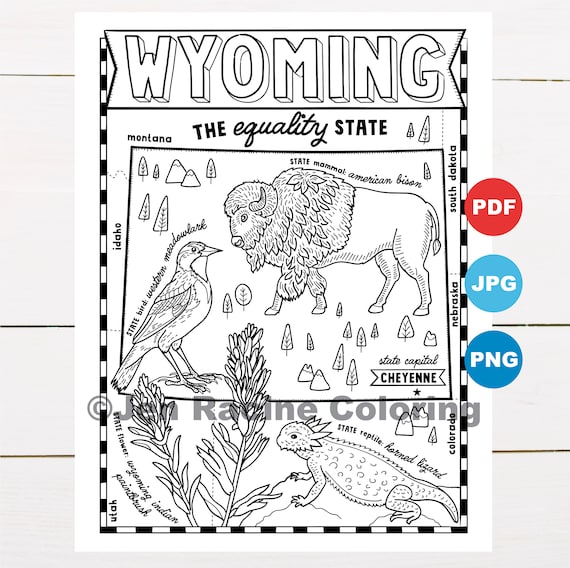 Wyoming coloring page united states state map wildlife