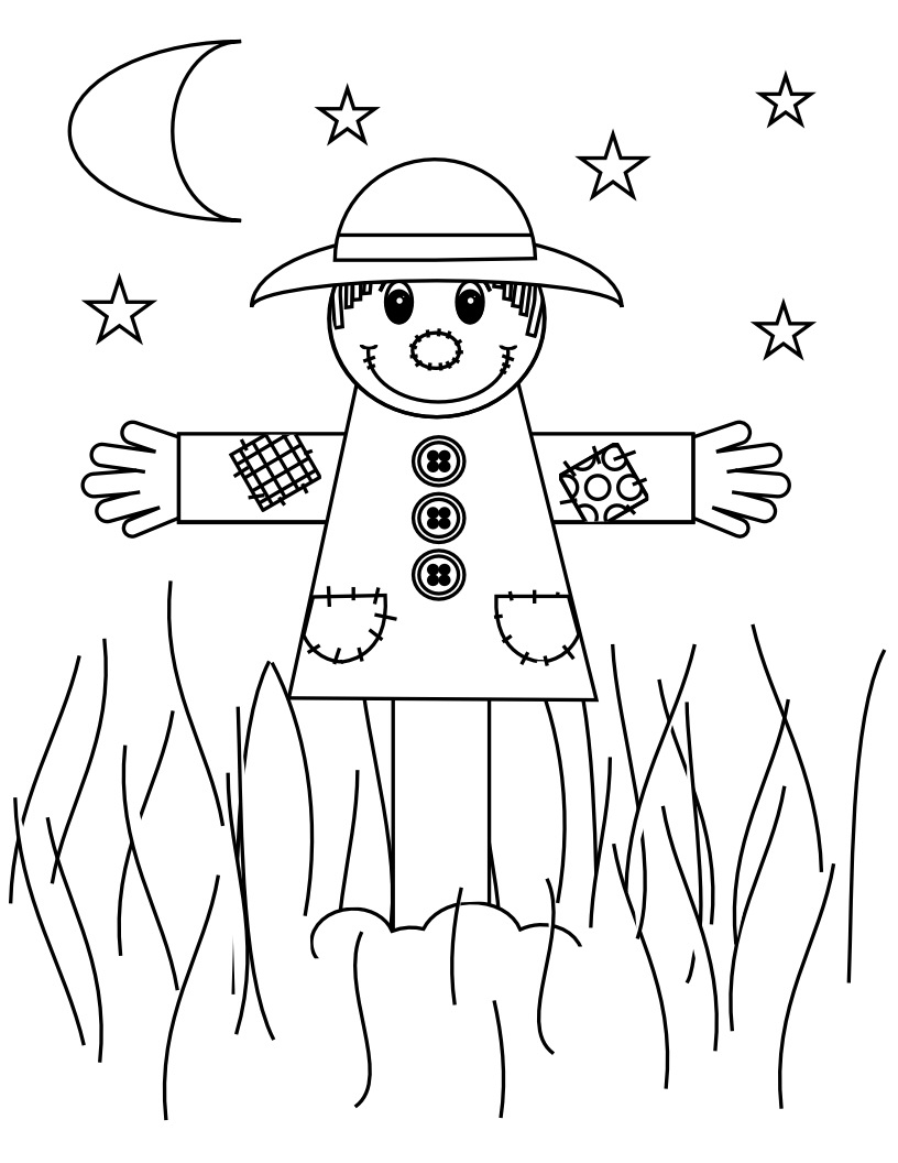 Free printable scarecrow coloring pages for kids