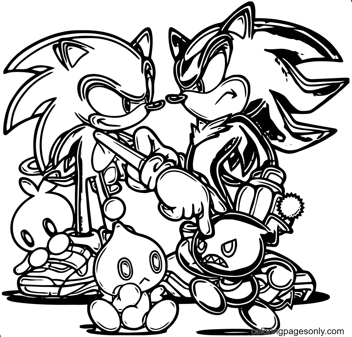Super sonic with super shadow and cheese coloring page