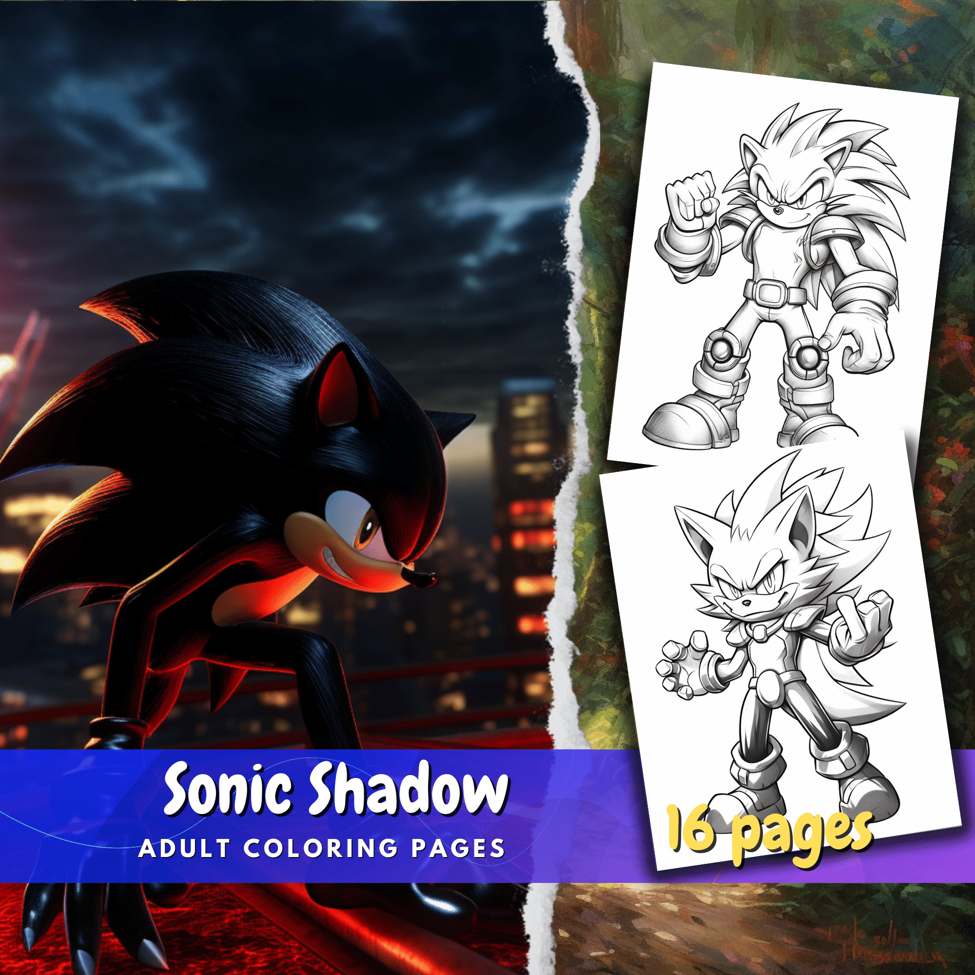 Inspired sonic shadow coloring pages for sonic hedge hog fans instant download