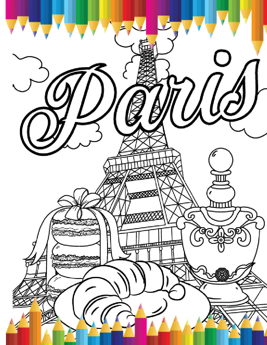 Paris eiffel tower coloring page coloring sheet by erikavectorika