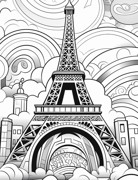 Premium ai image coloring pages for adults to print eiffel tower coloring pages generative ai