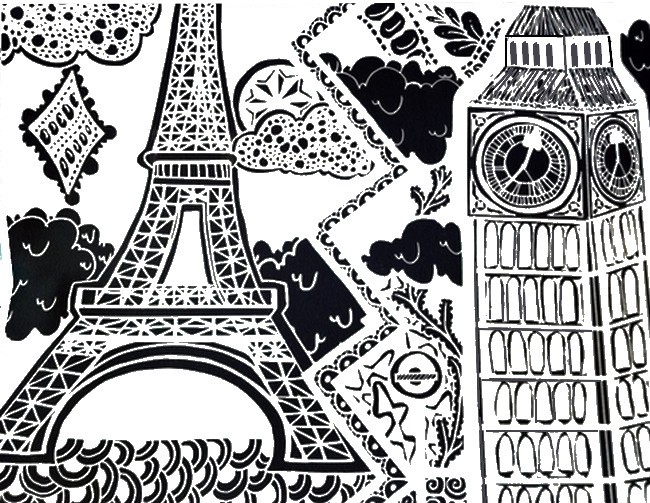 Art therapy coloring page london big ben london and eiffel tower paris