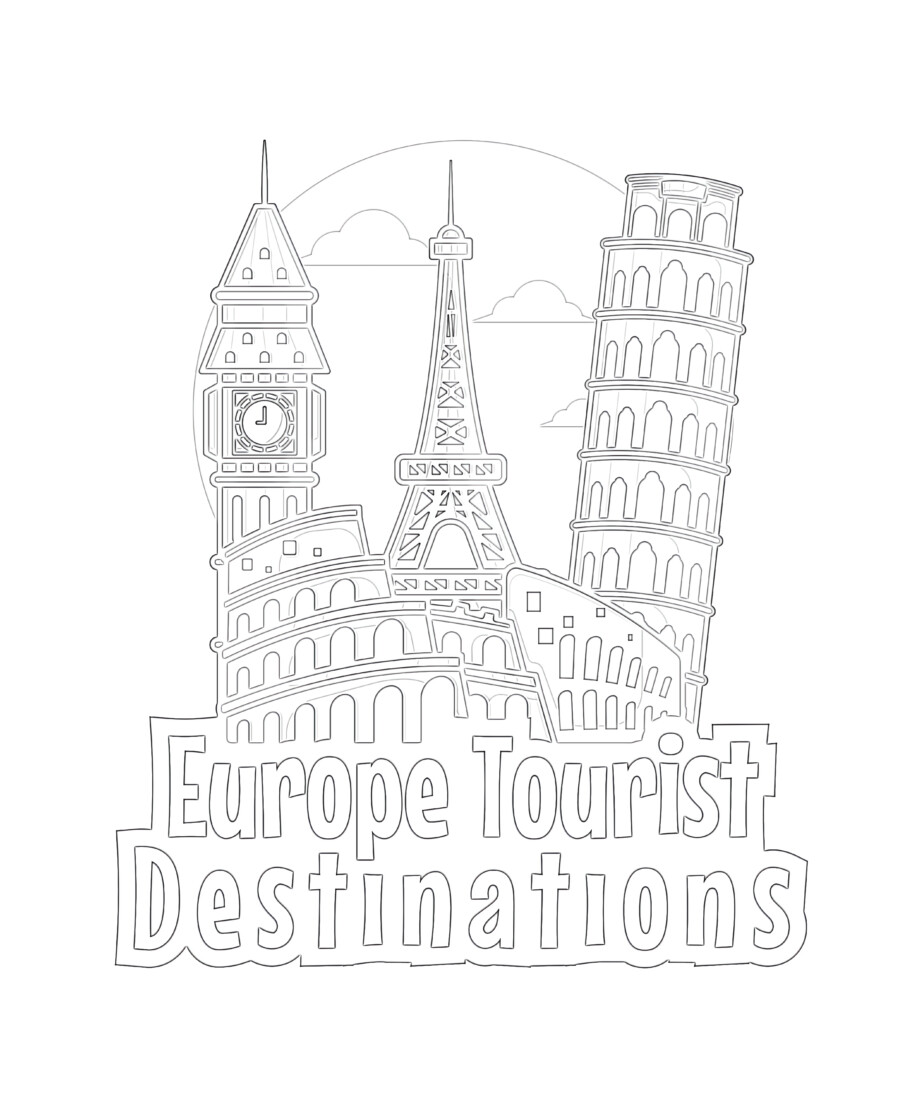 Europe tourist destinations coloring page