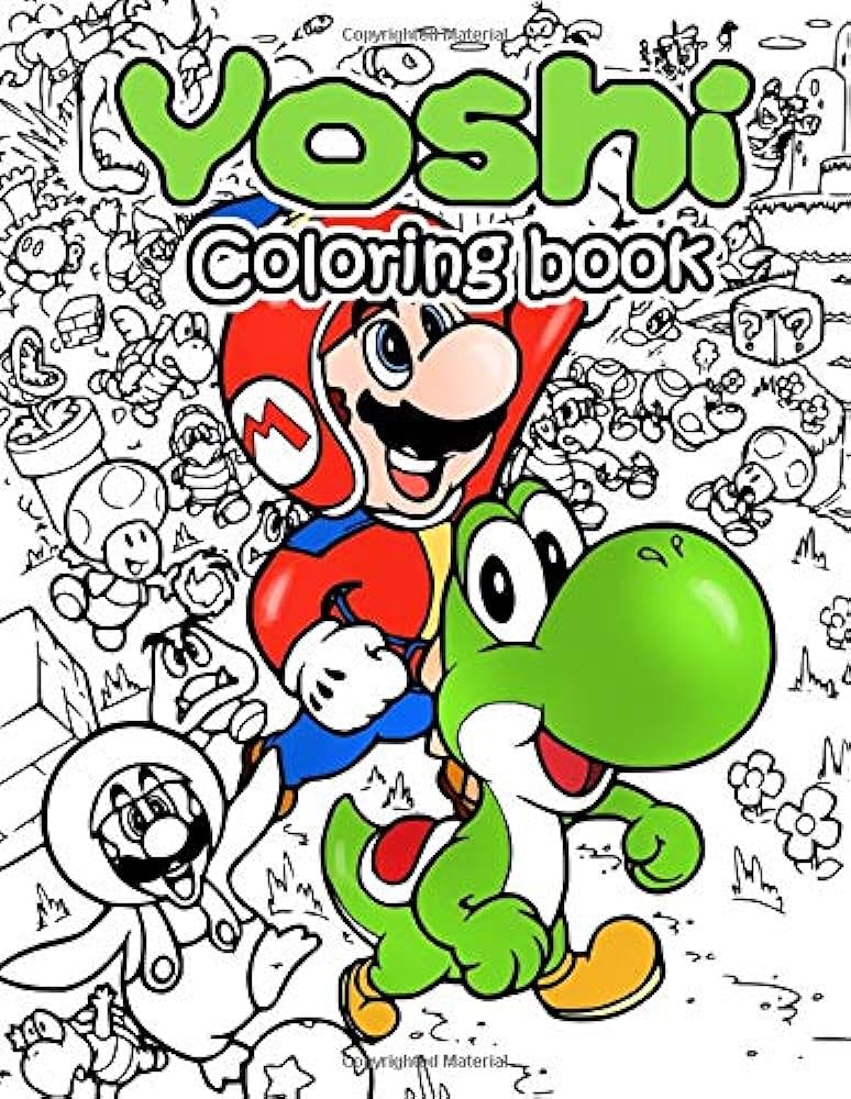 Yoshi coloring book funny super mario character coloring book for gamers adults kids young brian books