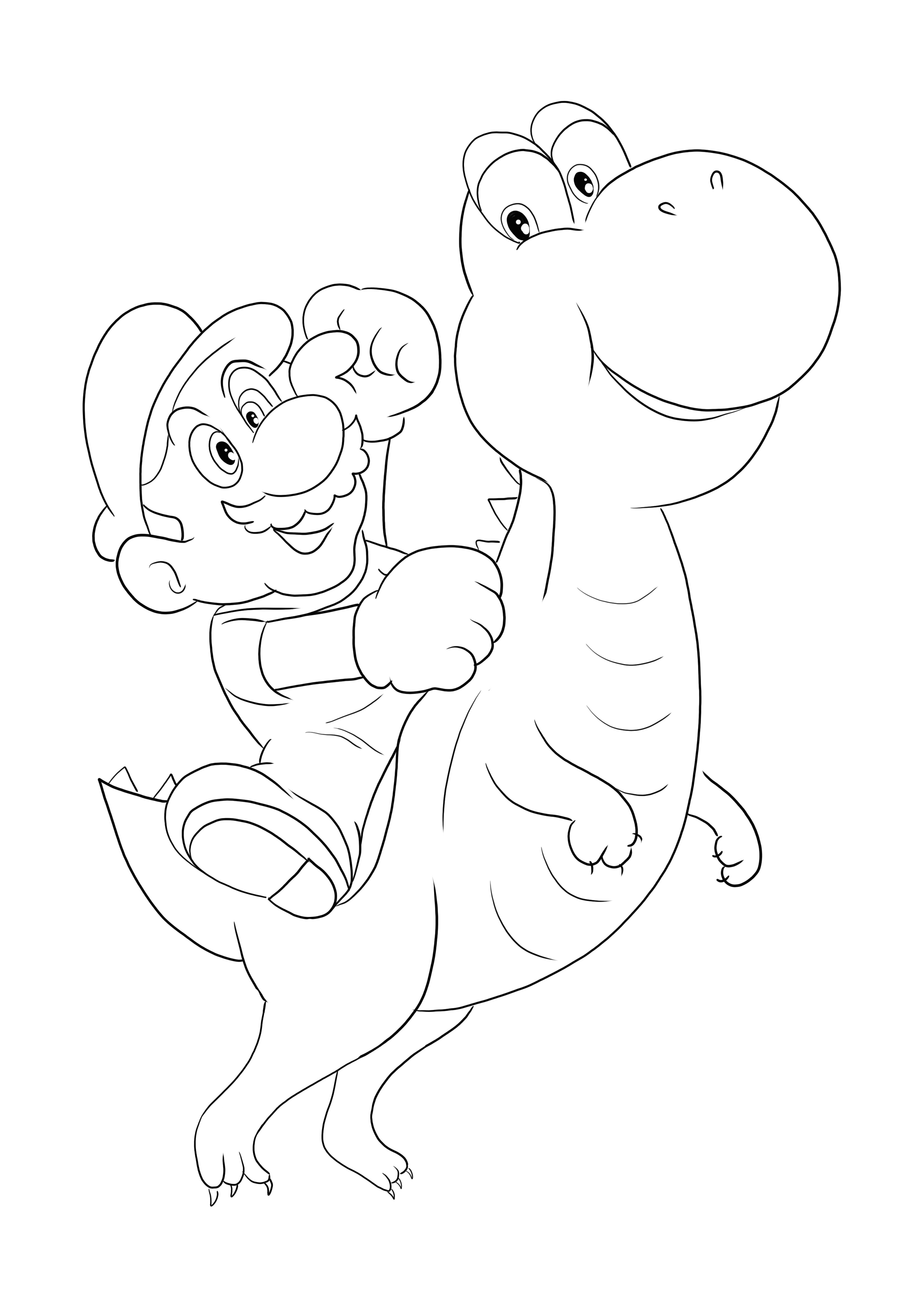 Mar with yoshi going for a walk free to print or save for later and color