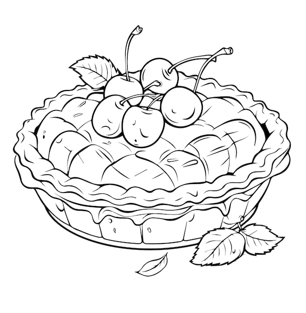 Premium vector cartoon whole cherry pie coloring page