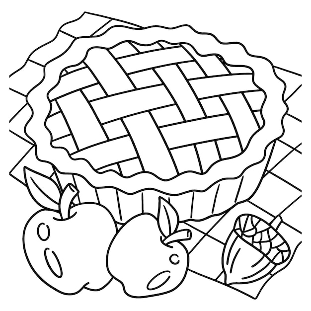 Premium vector thanksgiving apple pie coloring page for kids