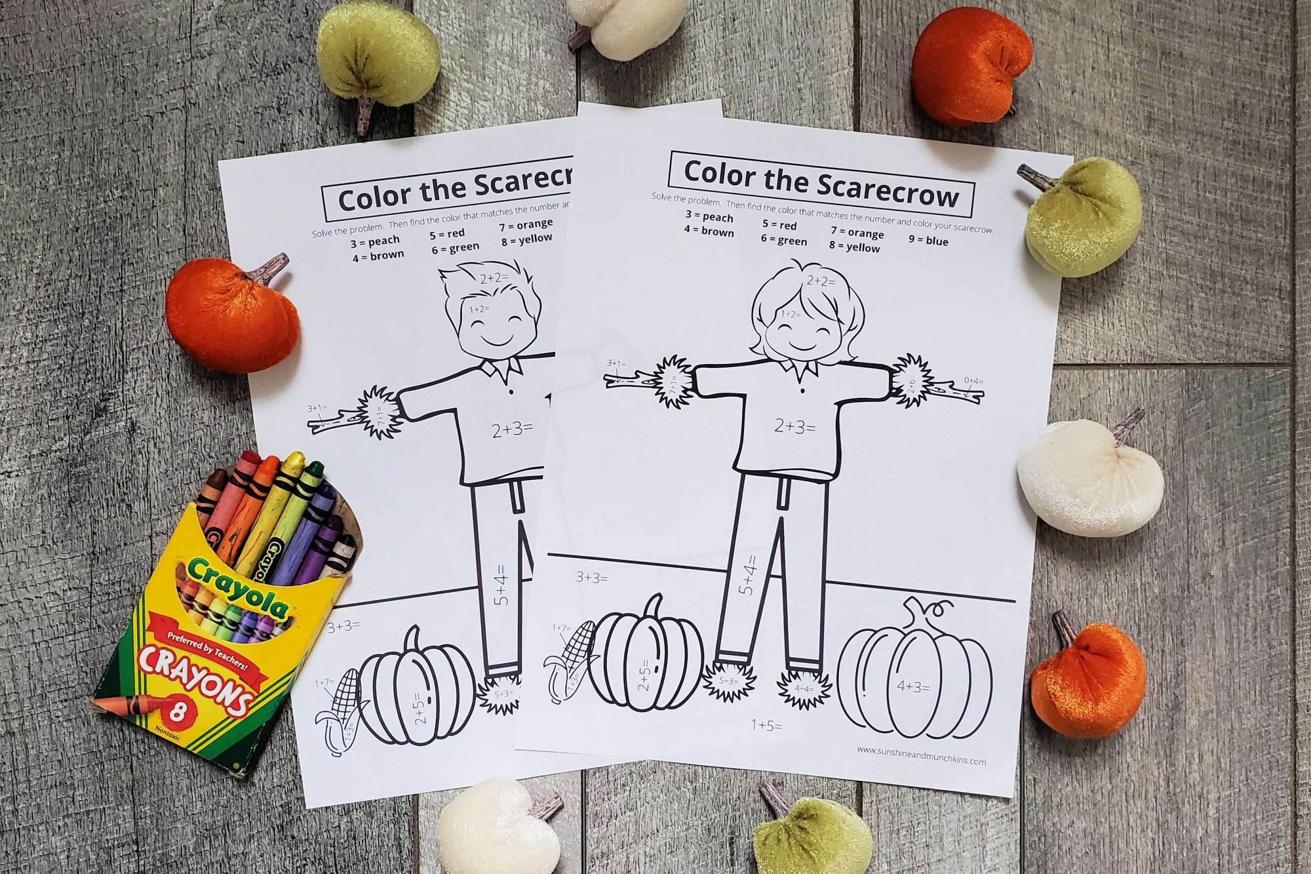 Free fall scarecrow math coloring pages