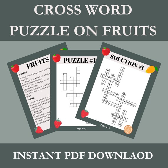 Fruitful delights crossword puzzle juicy brain teaser for fruit lovers printable instant download instant download