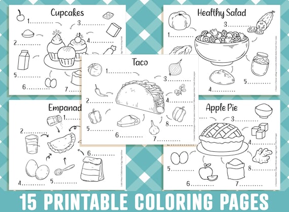 Food coloring pages printable recipe coloring pages for kids boys girls teens color write down its ingredients instant download instant download