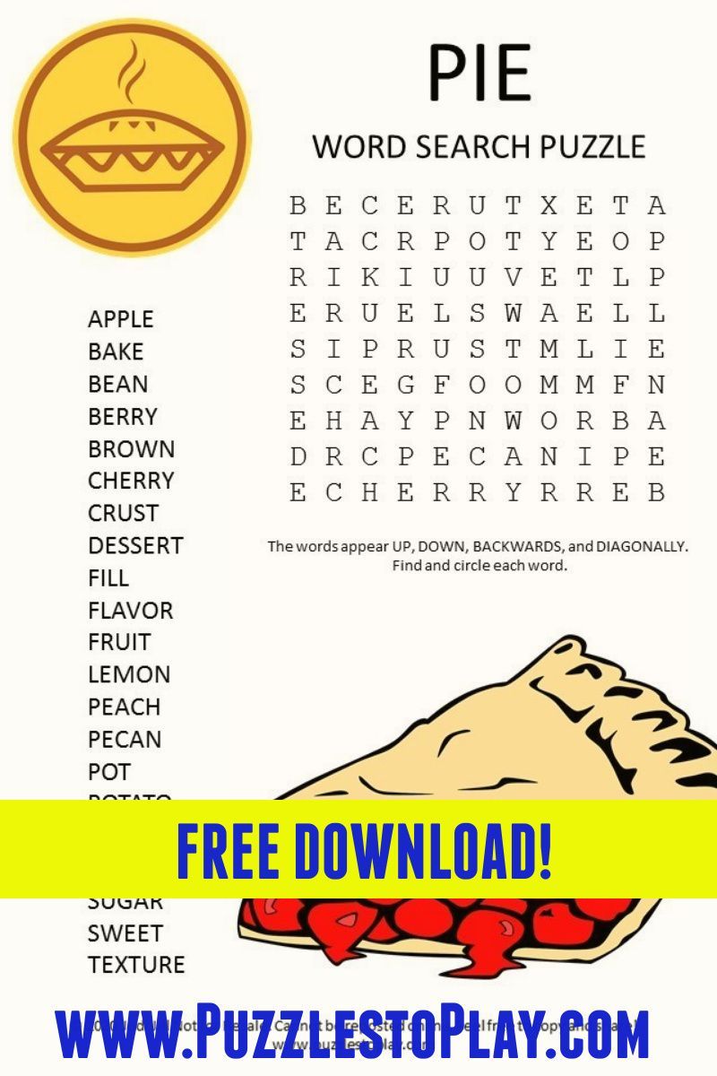 Pie word search puzzle substitute teacher tips free printable puzzles word search puzzle