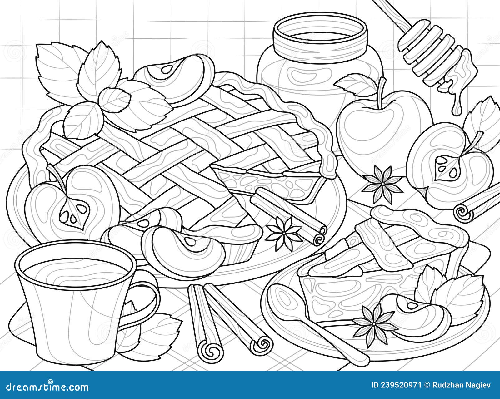 Coloring book with apple pie abstract concept stock vector