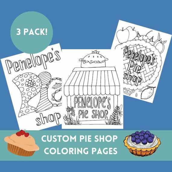 Pack custom pie shop coloring page printables pdf kids coloring sheet custom print