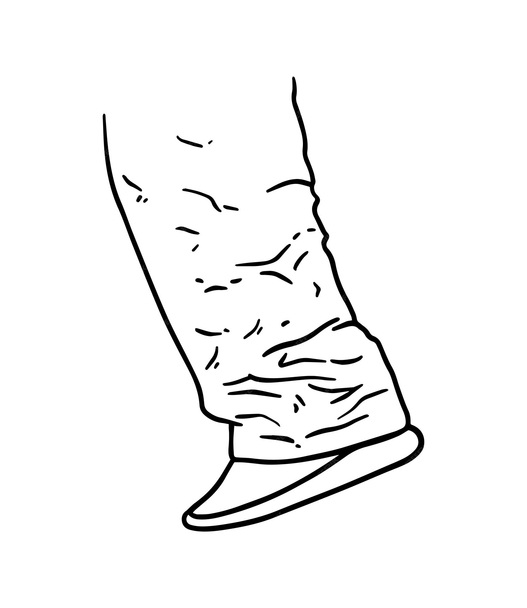 Pierna humana en zapatillas de deporte pantalon doodle dibujos animados lineal para colorear libro vector premium