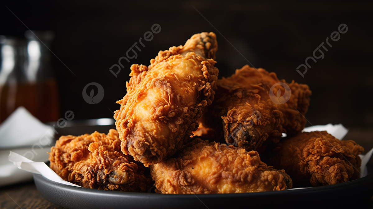 Fondo un poco de pollo frito tã sentado en un plato negro fondo fotos de pollo frito imagen de fondo para dcarga gratuita