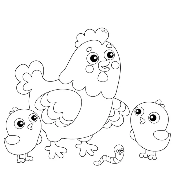 Pãgina para colorear esquema de dibujos animados de pollo o gallina con huevo animales de granja libro para colorear para niãos vector de stock por oleon