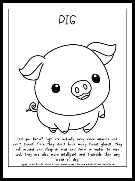 Baby pig coloring page free printable â the art kit