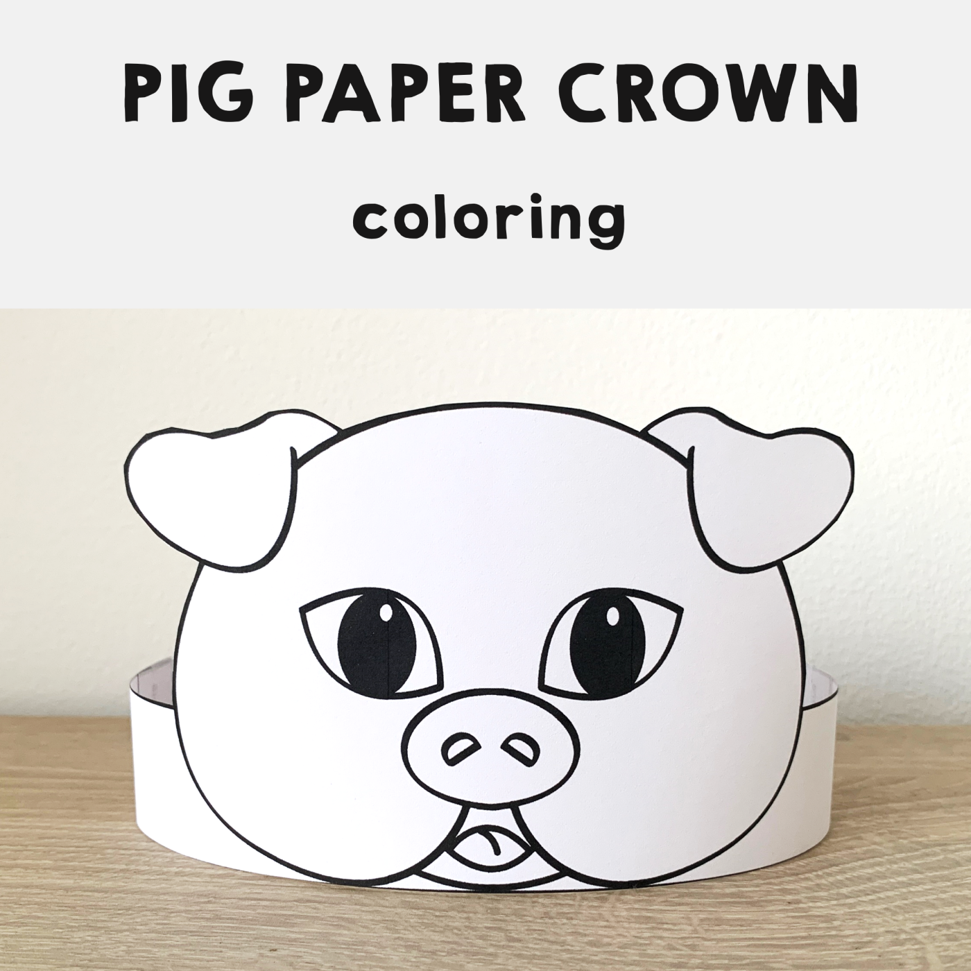 Pig paper crown printable farm animal coloring craft made by teachers