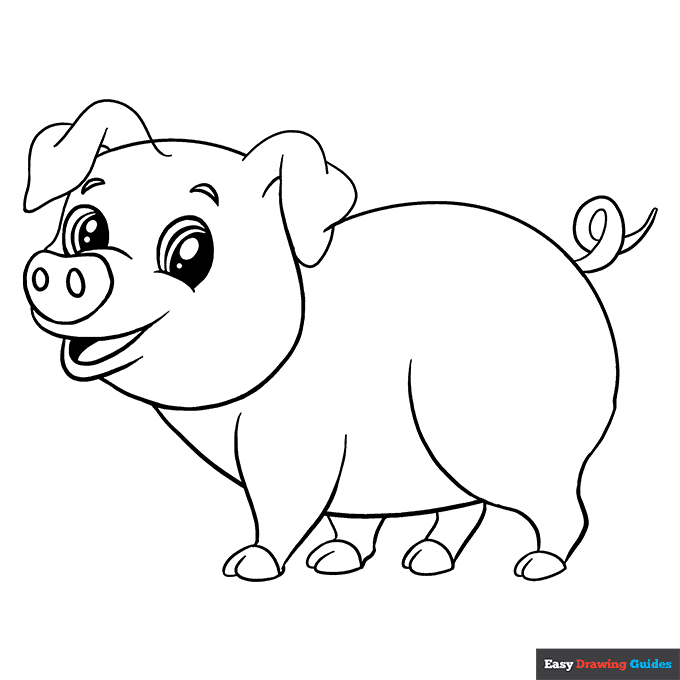 Cartoon pig coloring page easy drawing guides