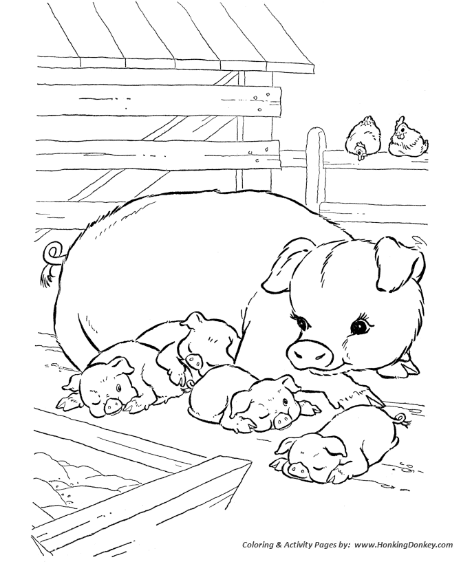 Farm animal coloring pages printable pigs napping coloring page and kids activity sheet