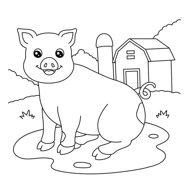 Cute pig coloring pages stock illustrations royalty