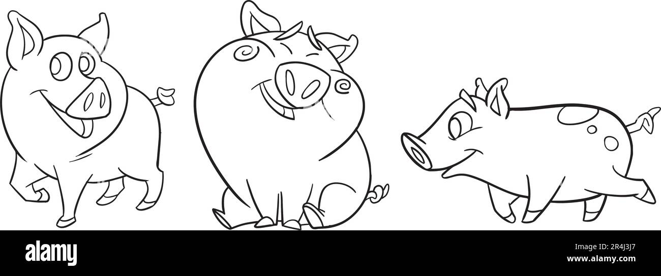 Easy coloring page of cute pigs icon sheet vector vector design template for kids coloring book stock vector image art