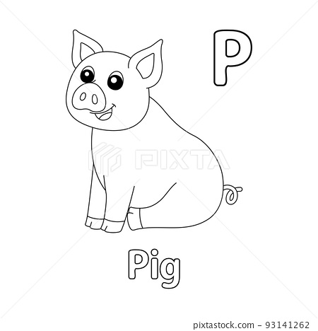 Sitting pig alphabet abc coloring page p