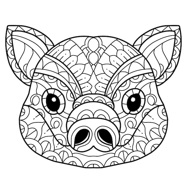 Premium vector cute pig coloring book zentangle hand drawn isolated on white background