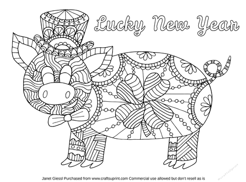 Lucky pig coloring pagedigi stamp