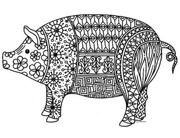 Pig zentangle coloring page pig art chinese new year crafts coloring pages