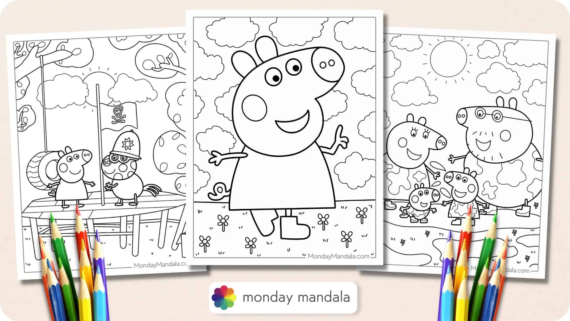 Peppa pig coloring pages free pdf printables