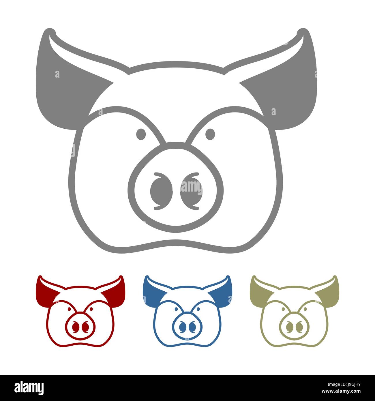 Pig icon flat style head farm animal stencil cute pork stock vector image art